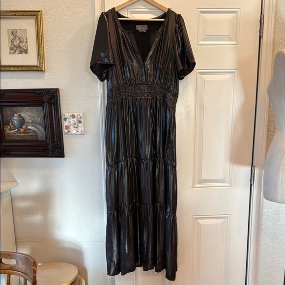Anthropologie metallic Somerset tiered maxi dress - Picture 3 of 14